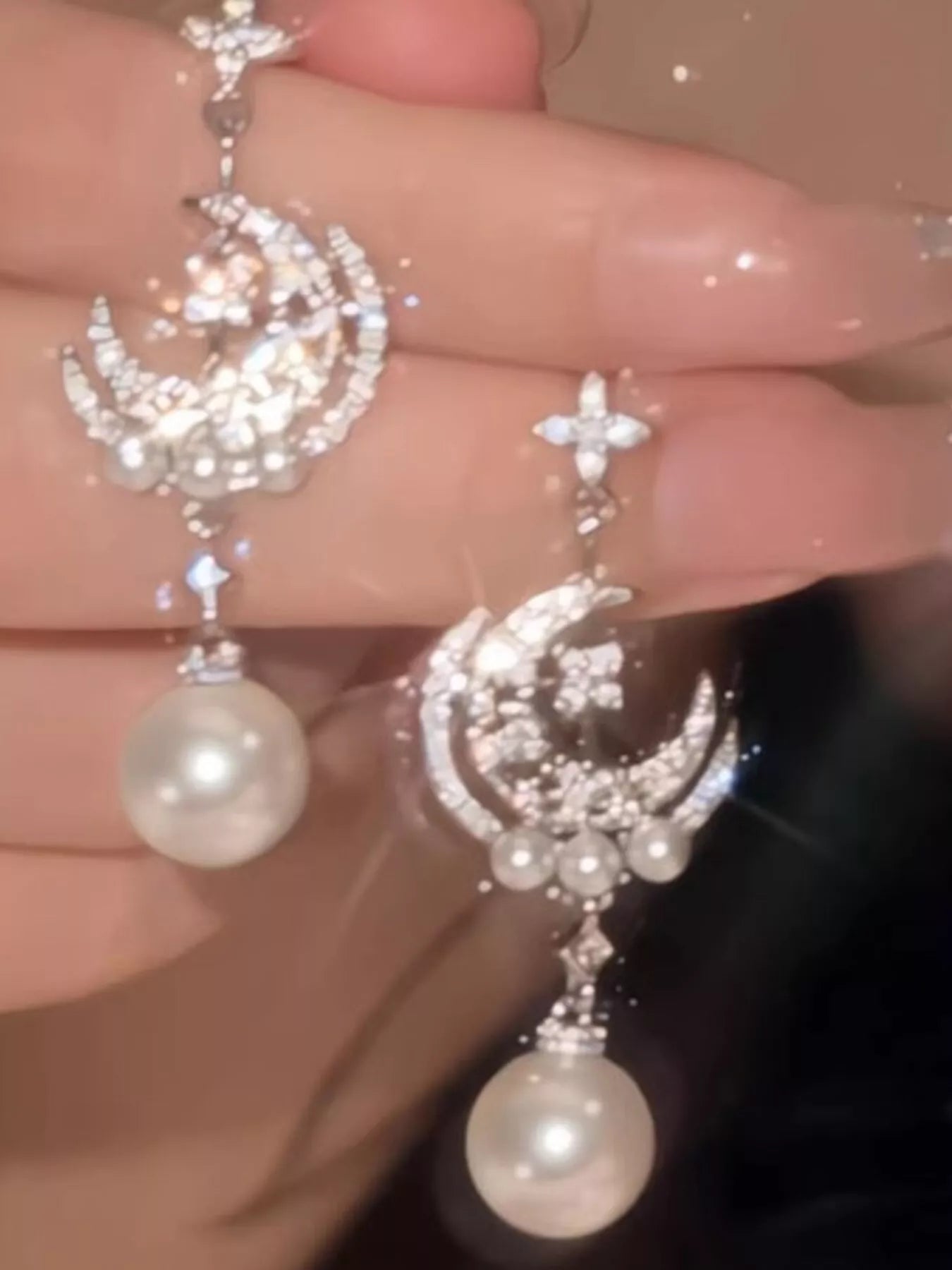 Trendsi Moon & Star Pearl Dangle Earrings -