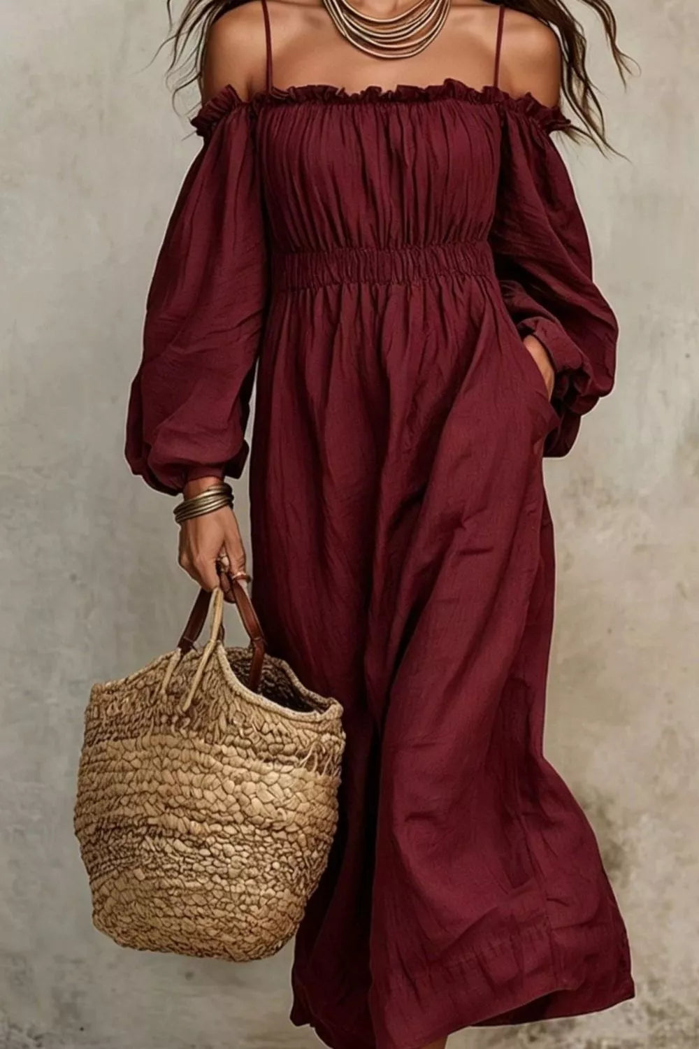 Trendsi Spaghetti Strap Balloon Sleeve Dress -