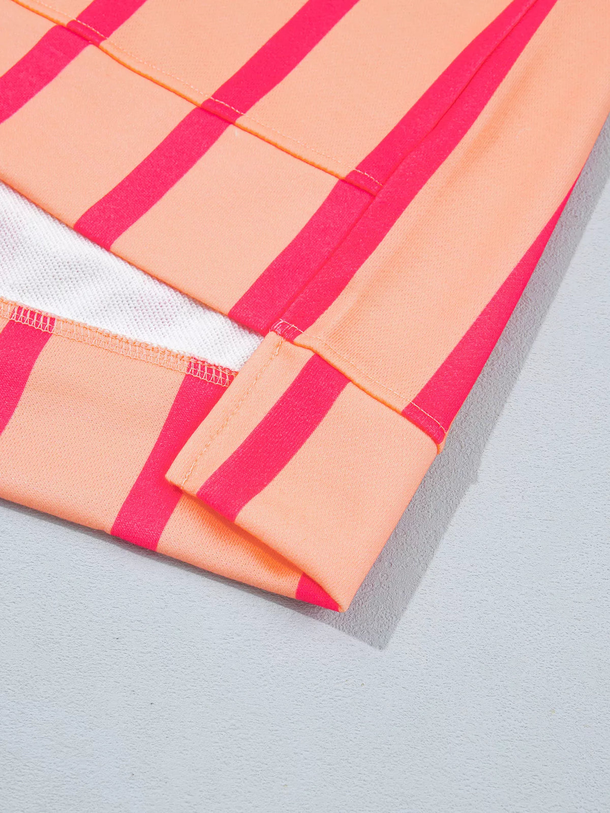 Watermelon pink stripe dropped shoulder round neck sweatshirt