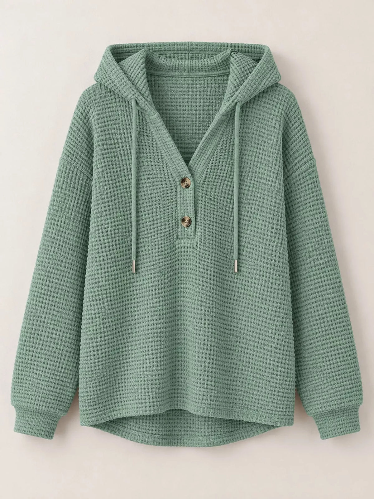 Sage waffle knit button-detail hoodie, product view