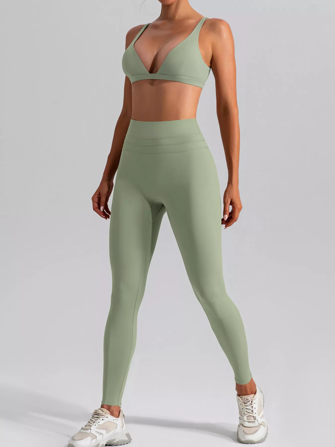 Trendsi V-Neck Tank and High-Waisted Seamless Pants Active Set -
