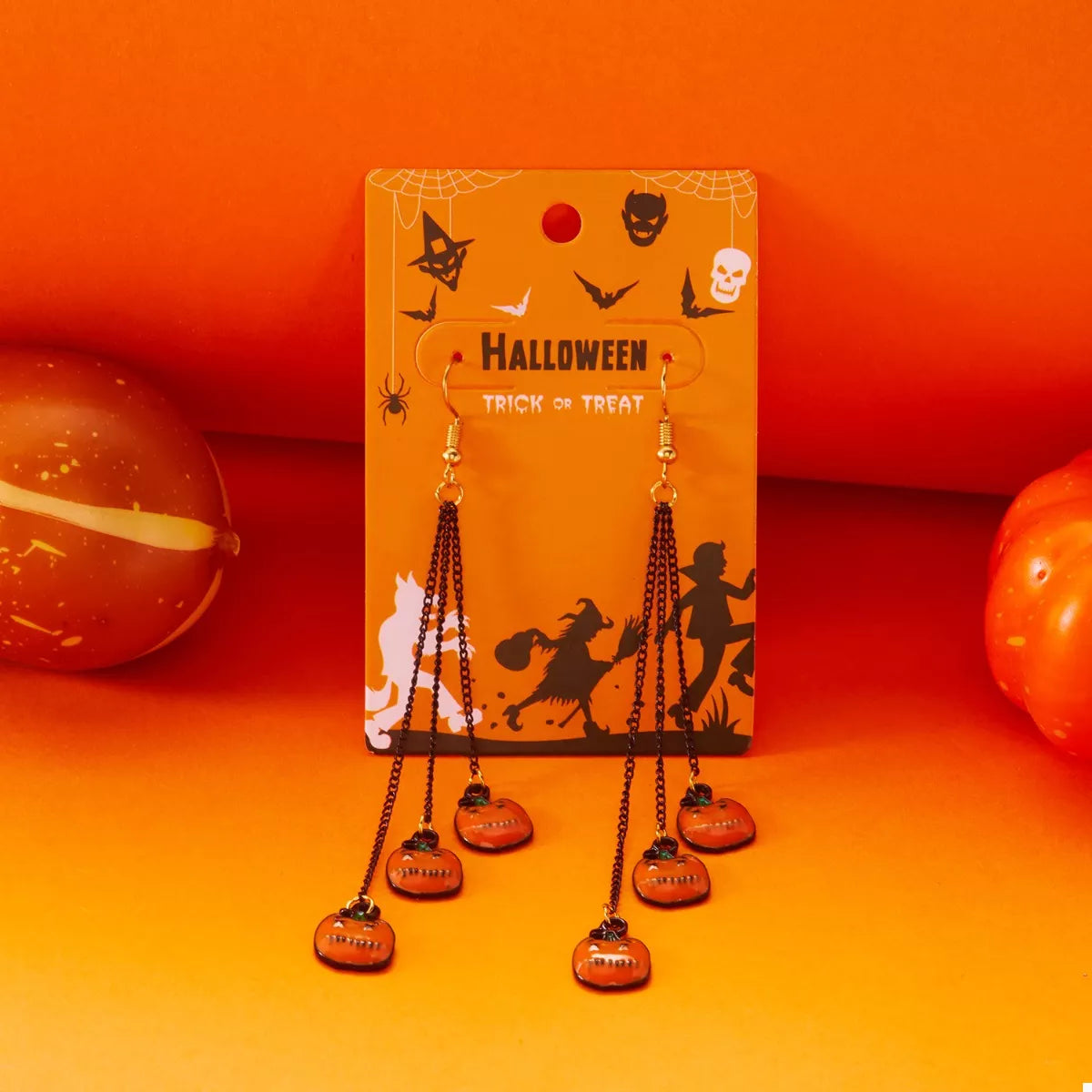 Trendsi Halloween Pumpkin Chain Drop Earrings -