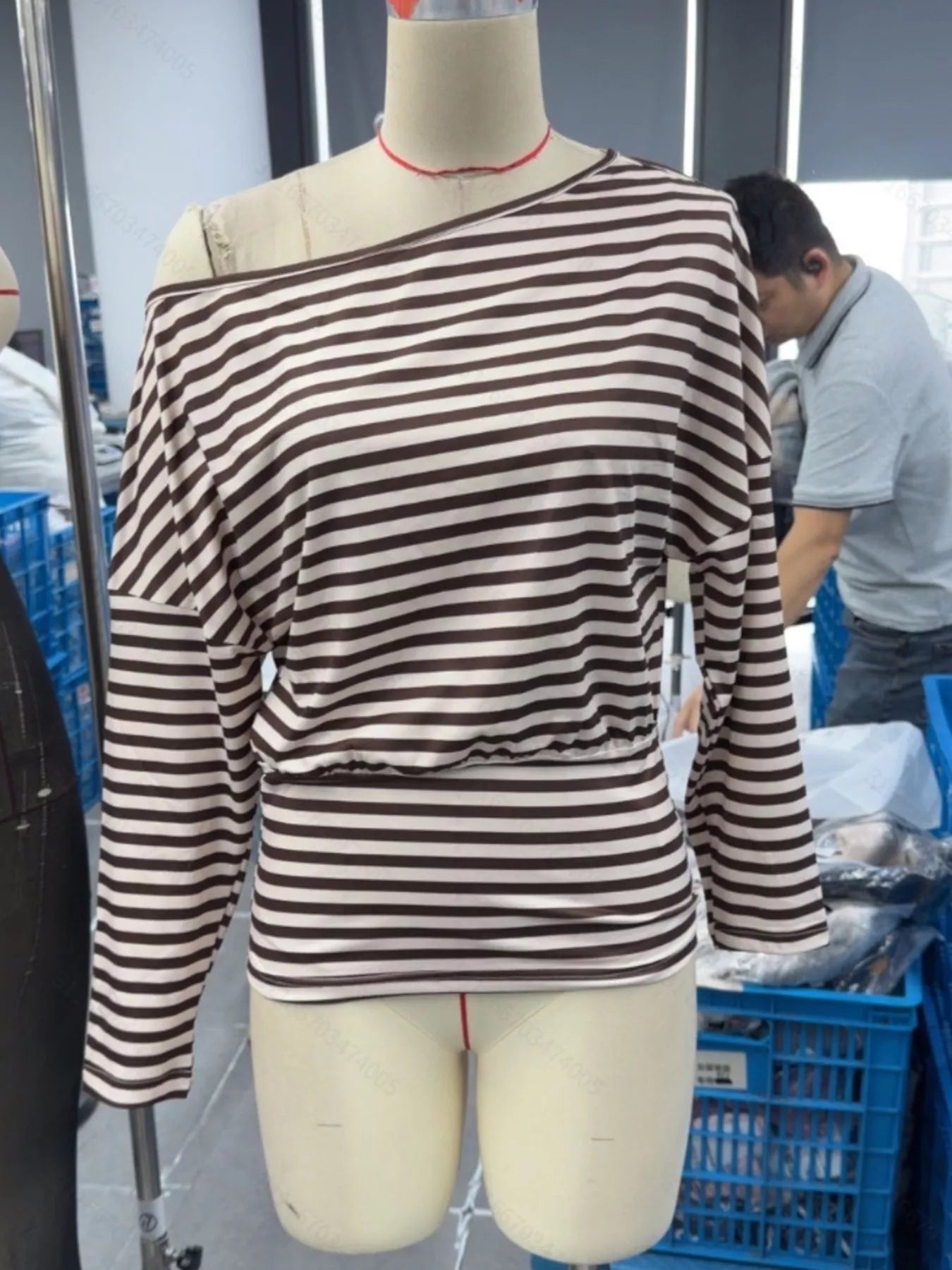 Trendsi Striped One Shoulder Long Sleeve T-Shirt -