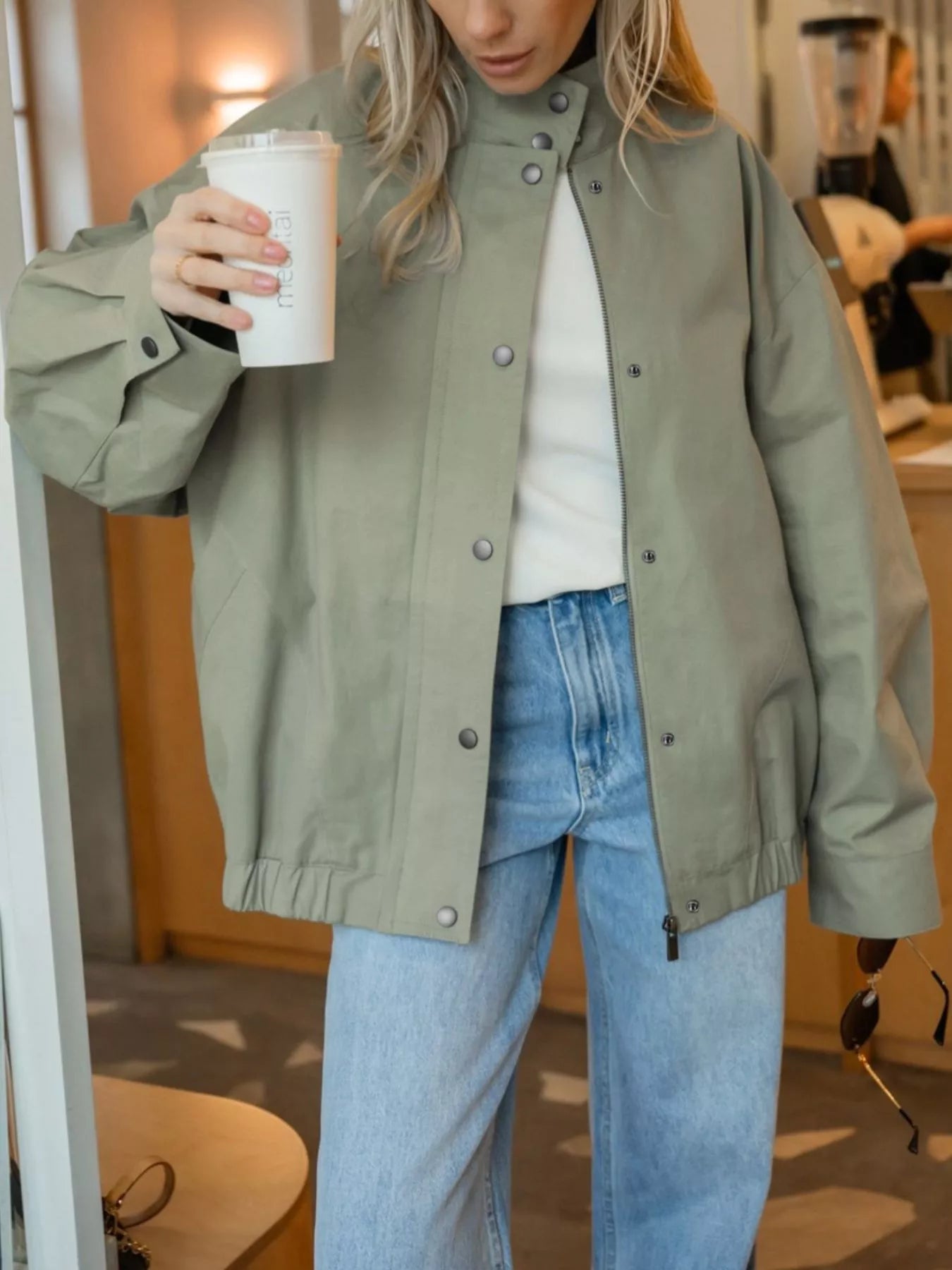 Trendsi Snap Down Dropped Shoulder Jacket -
