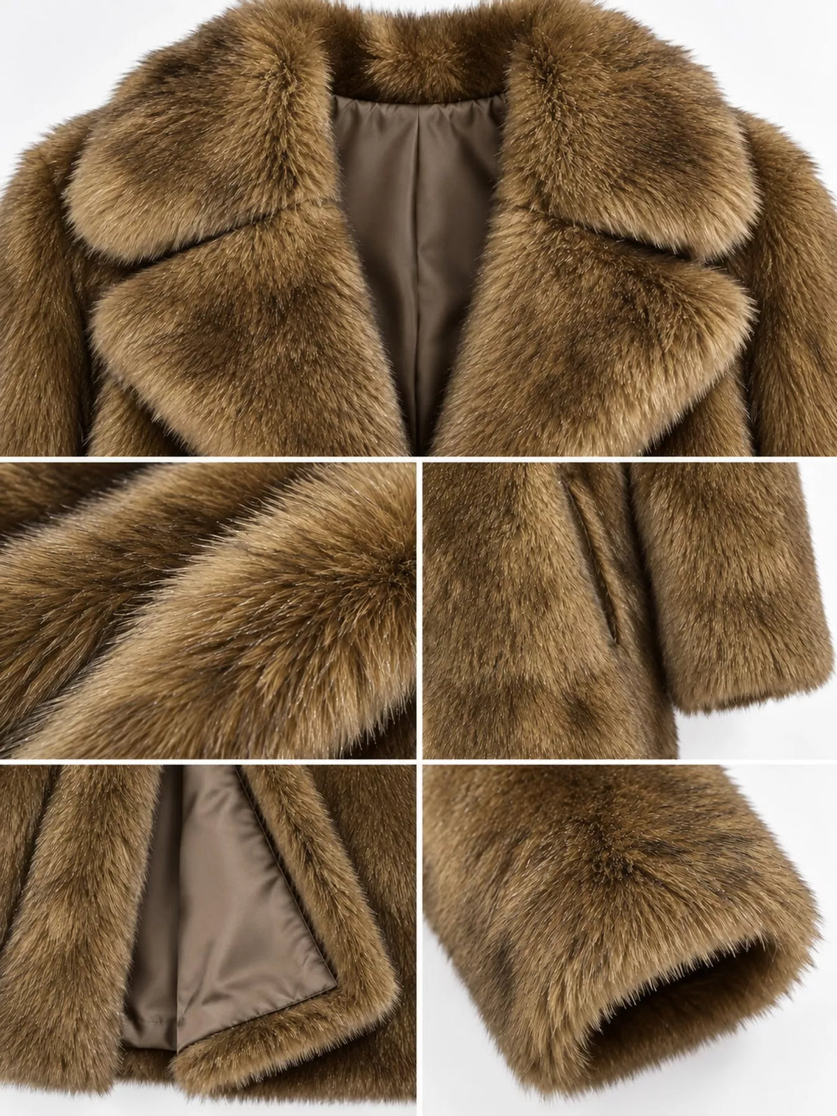 Faux Fur Longline Coat, detail view in brown