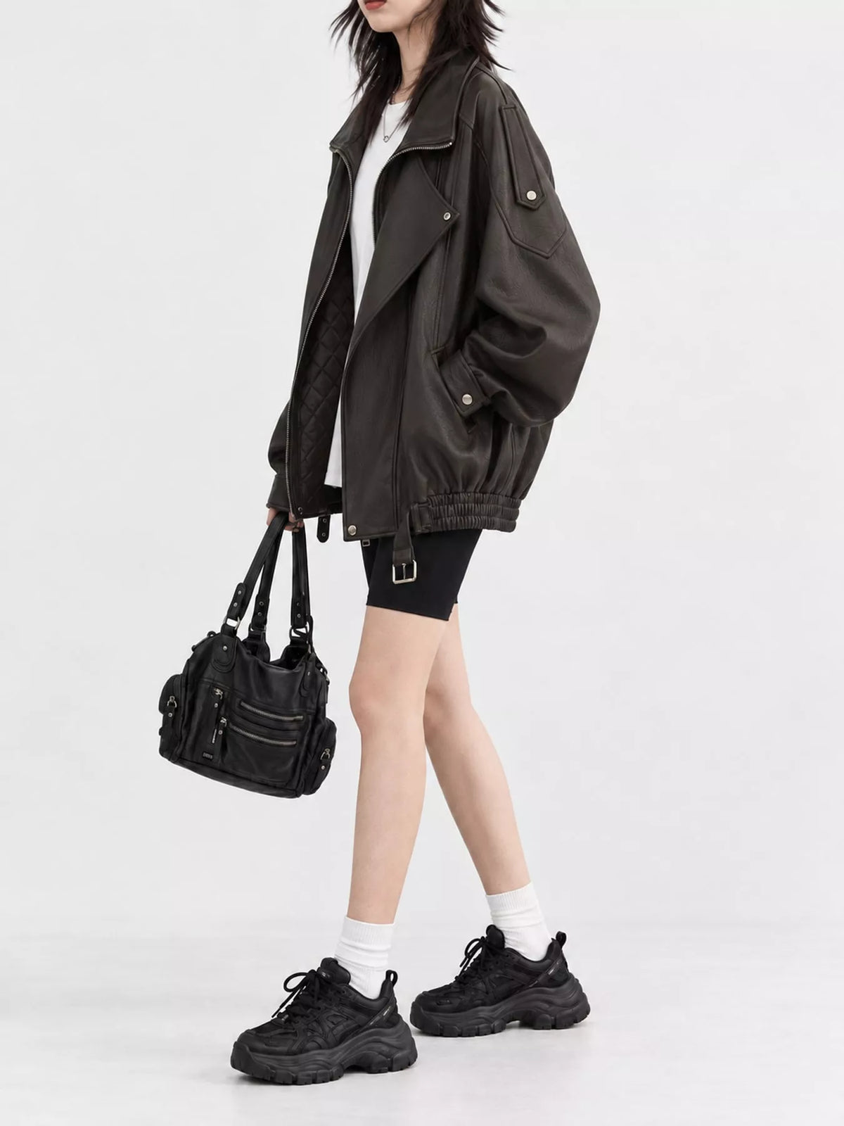 Collared long sleeve jacket, side view