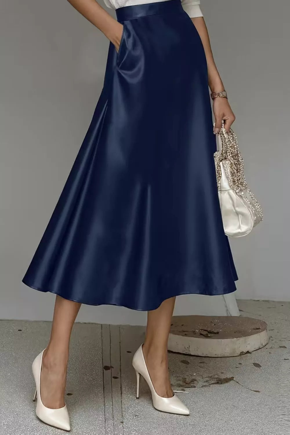 Trendsi Satin A-Line Midi Skirt -