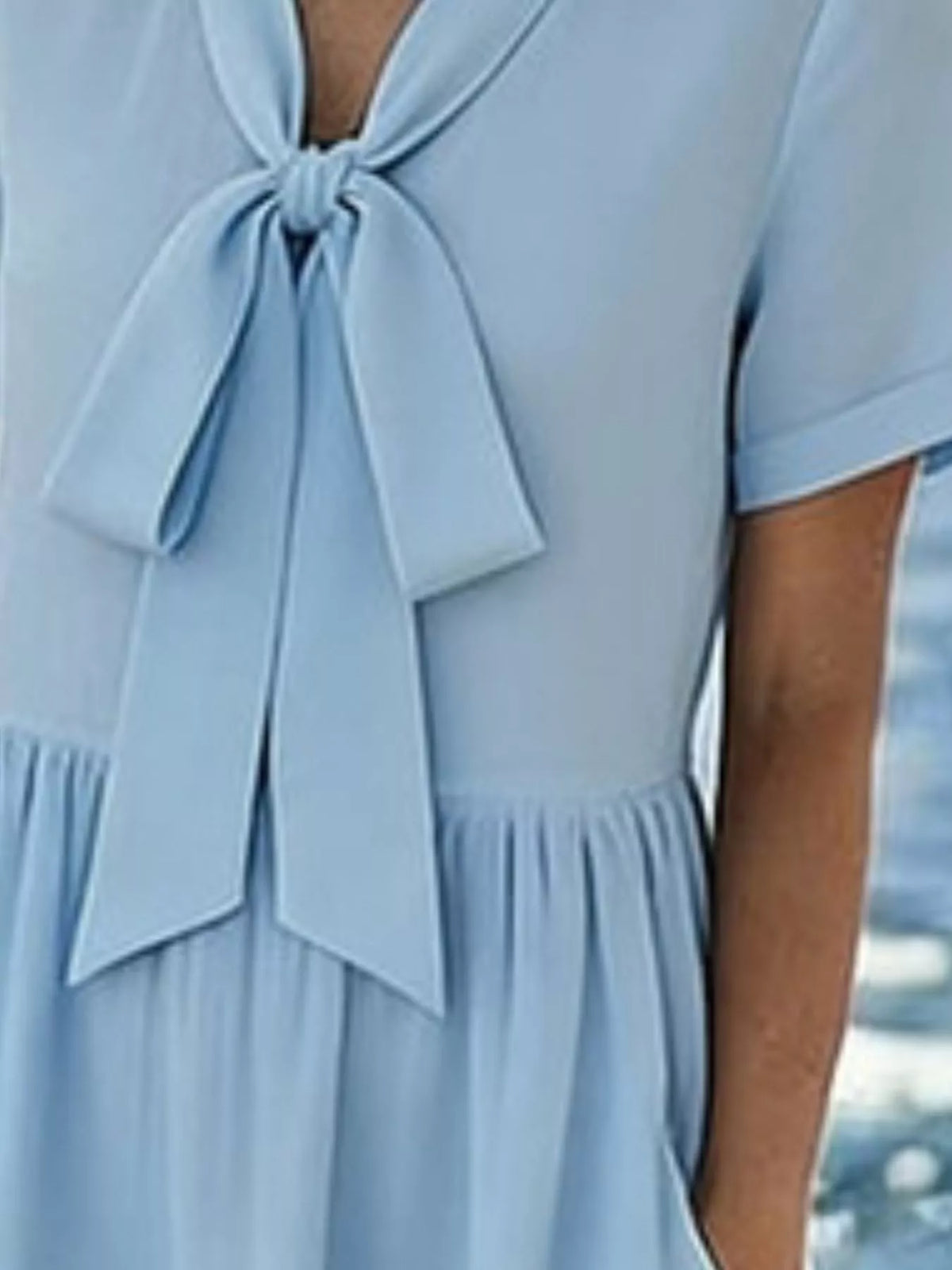 Women's Bow-Tie Short Sleeve Midi Dress in Light Blue, alternate view