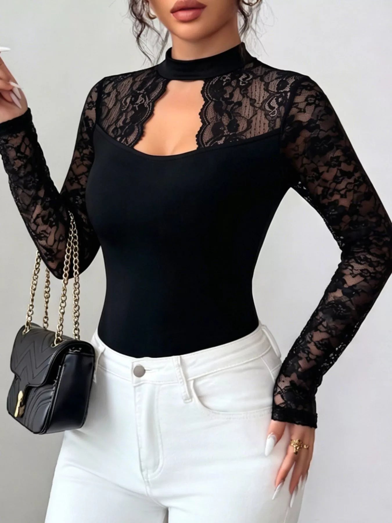 Trendsi Lace Trim Cutout Front Top -