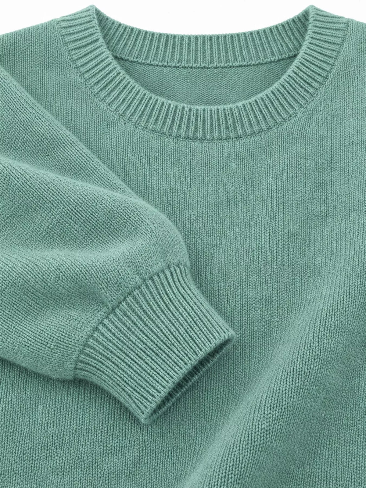 Light Green crew neck sweater, detail view