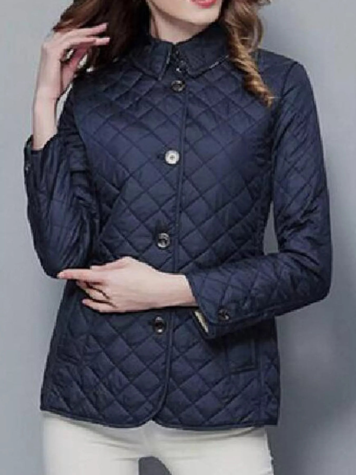Quilted Lightweight Button-Down Jacket — front view