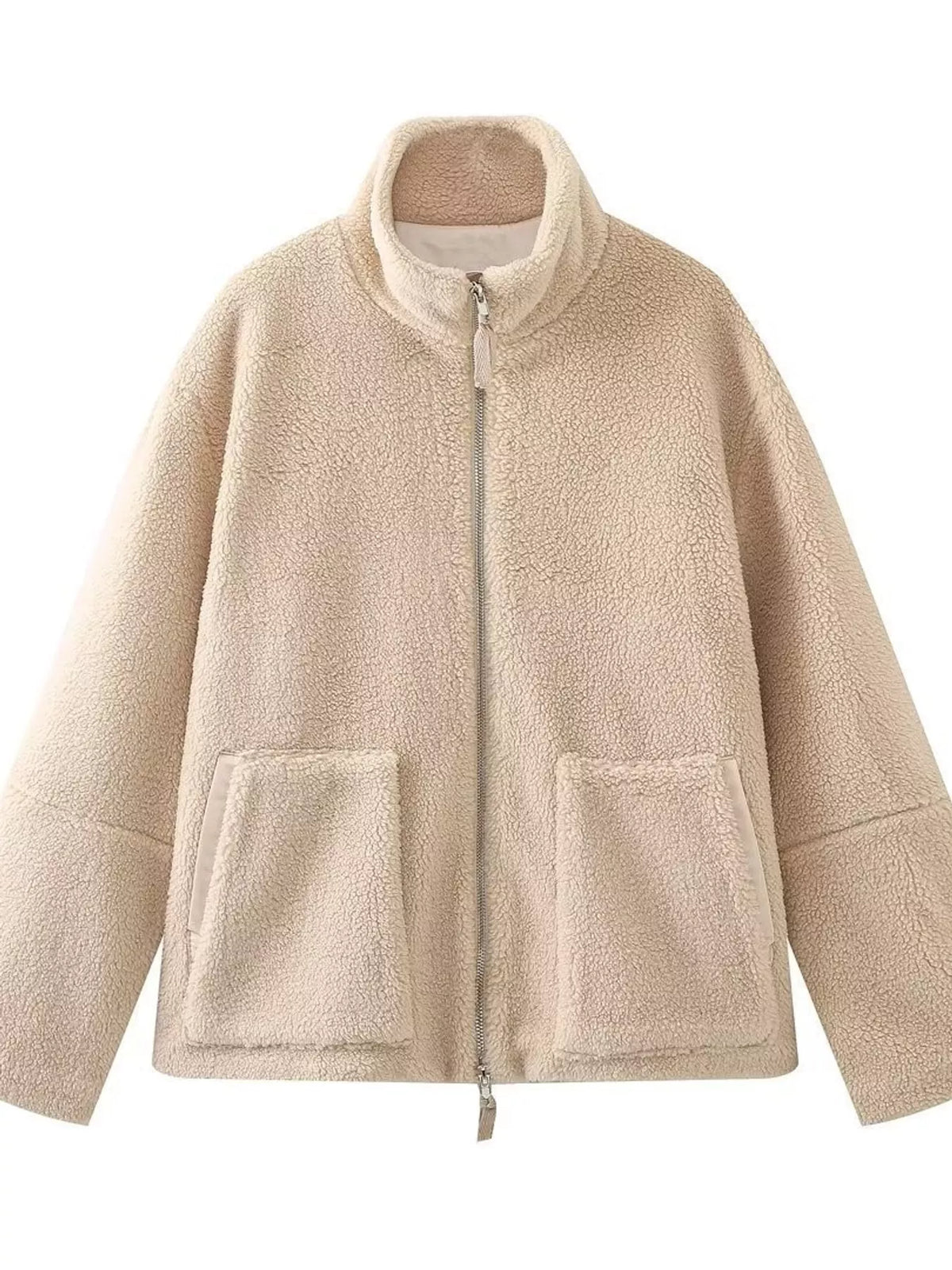 Taupe sherpa zip-up jacket