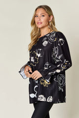 Trendsi Double Take Full Size Printed Flounce Sleeve Blouse -