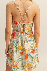 Trendsi HYFVE Floral Cowl Neck Flirty Satin Mini Dress - Dresses
