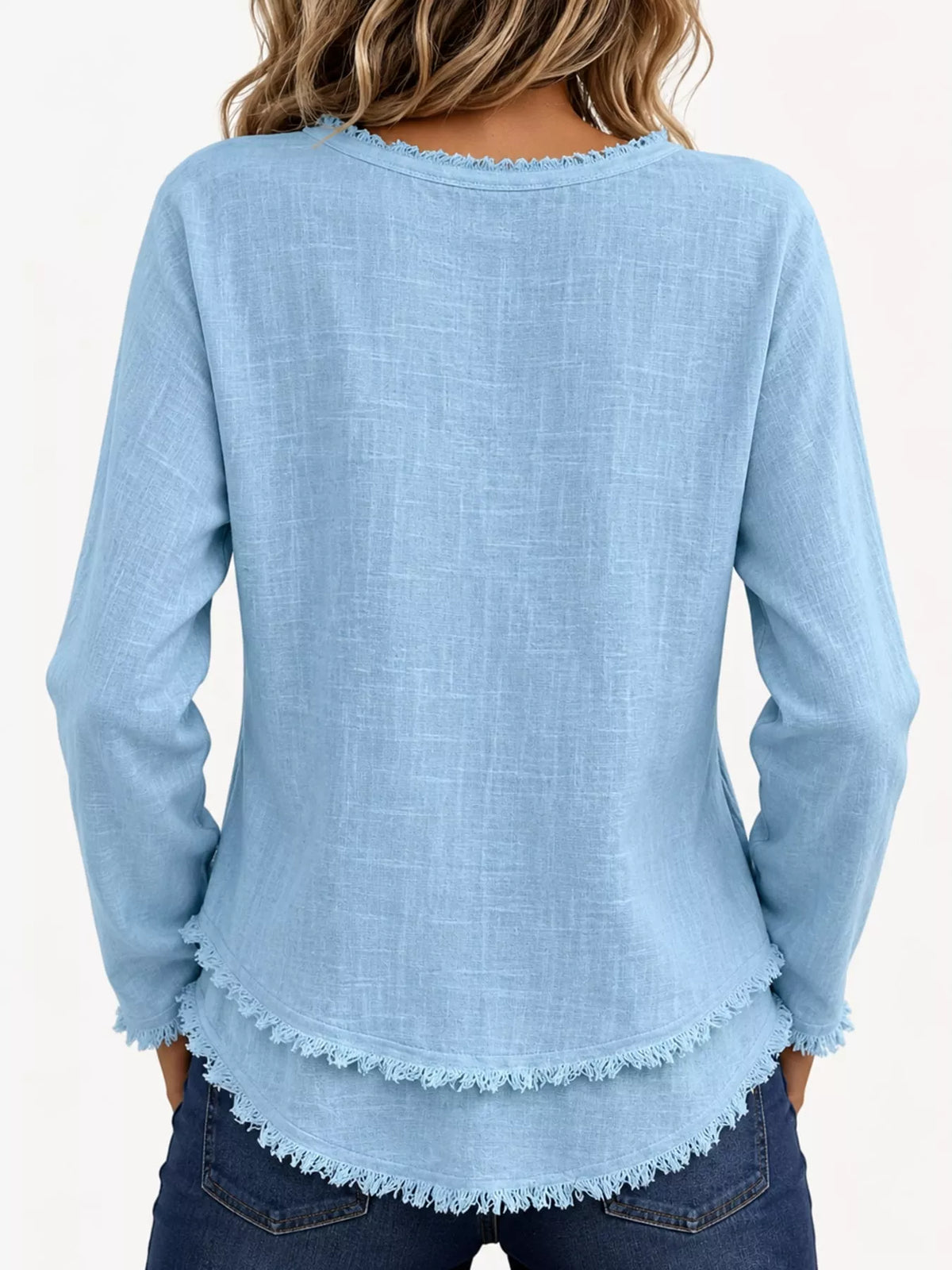 Frayed-hem blouse, light blue back