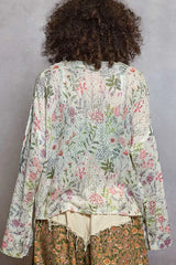 Trendsi POL Open Front Floral Cardigan with Center Open Fringe -