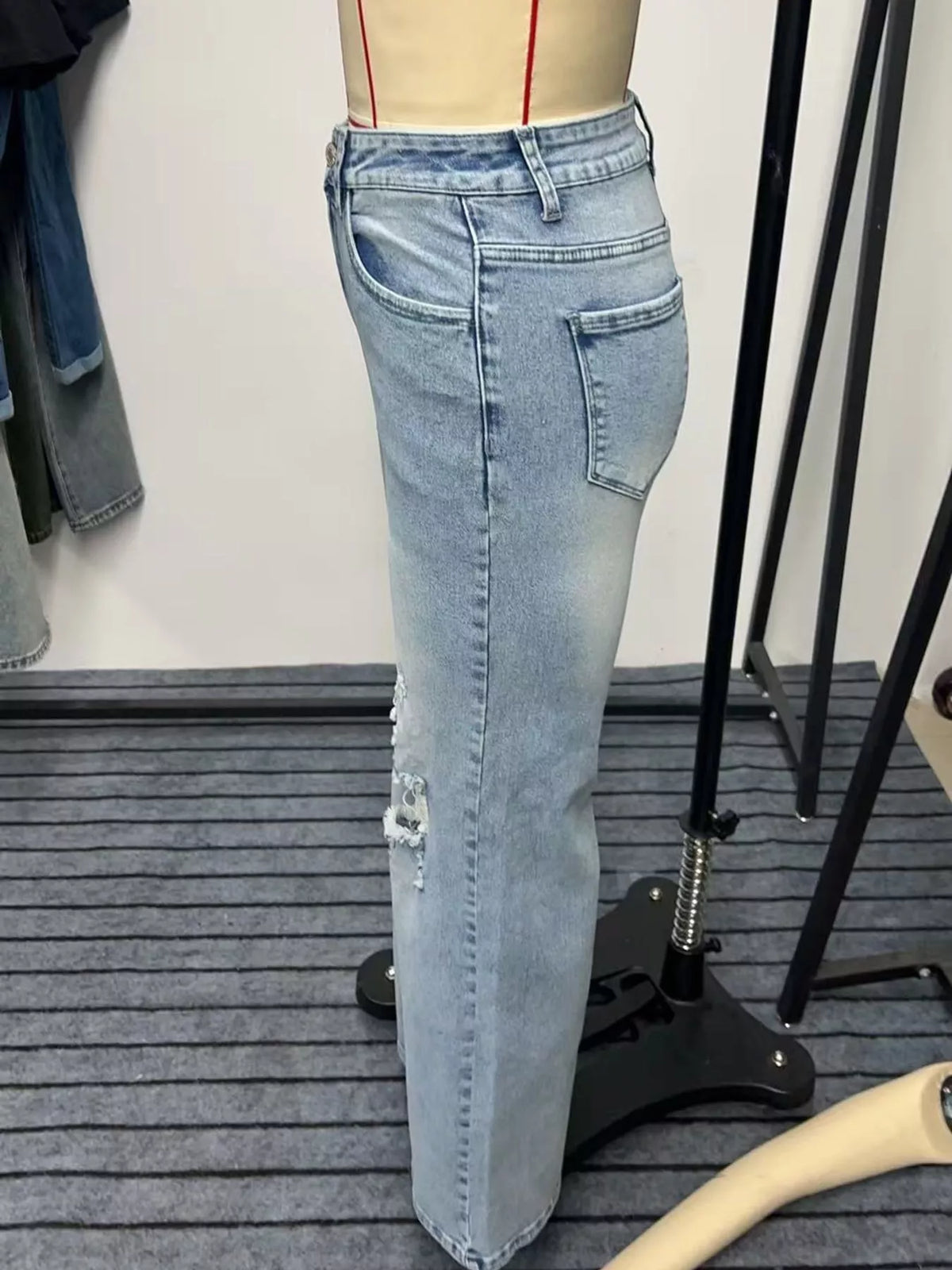 Mid-Rise Distressed Wide-Leg Jeans, back view