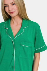 Trendsi Zenana Button Down Short Sleeve Top and Shorts Lounge Set -