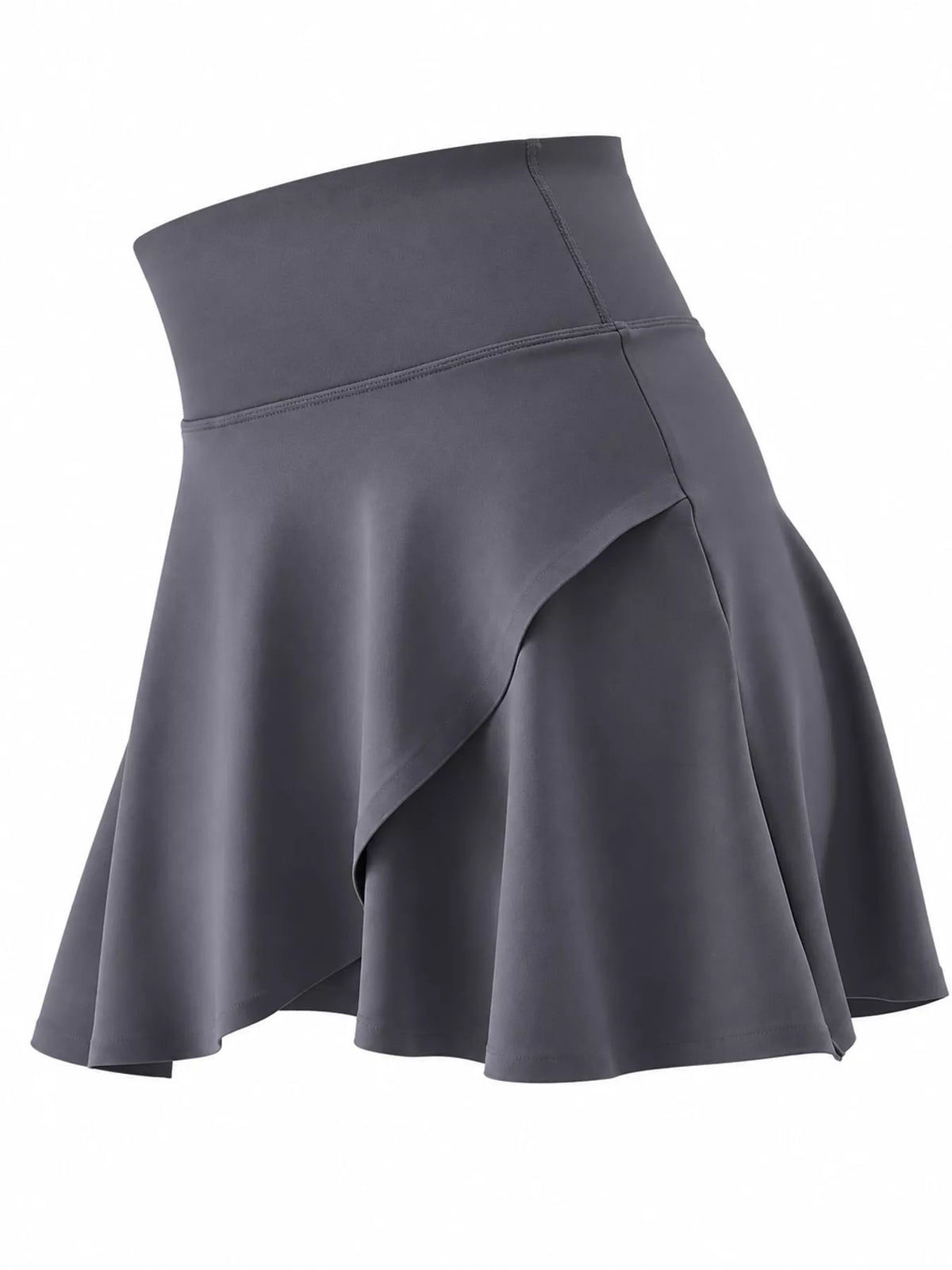 Gray flared athletic skort, side view