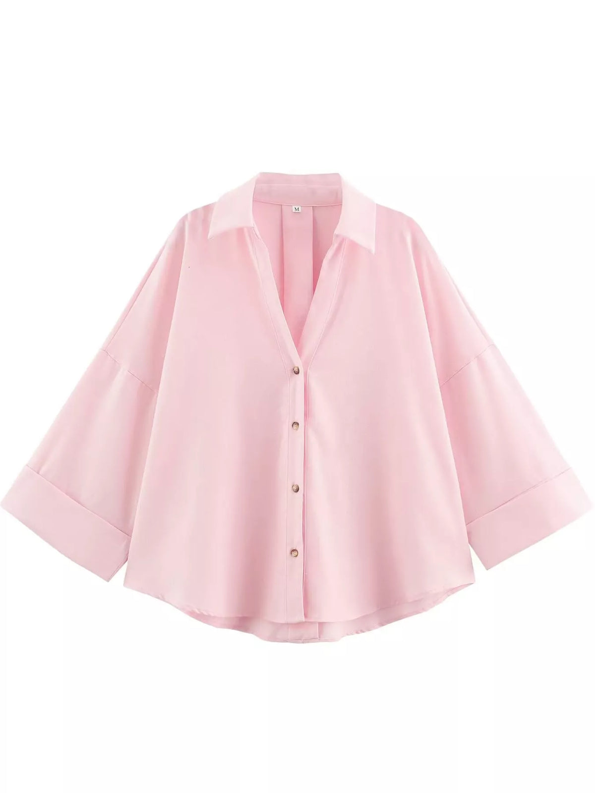 Pink button-up three-quarter sleeve shirt