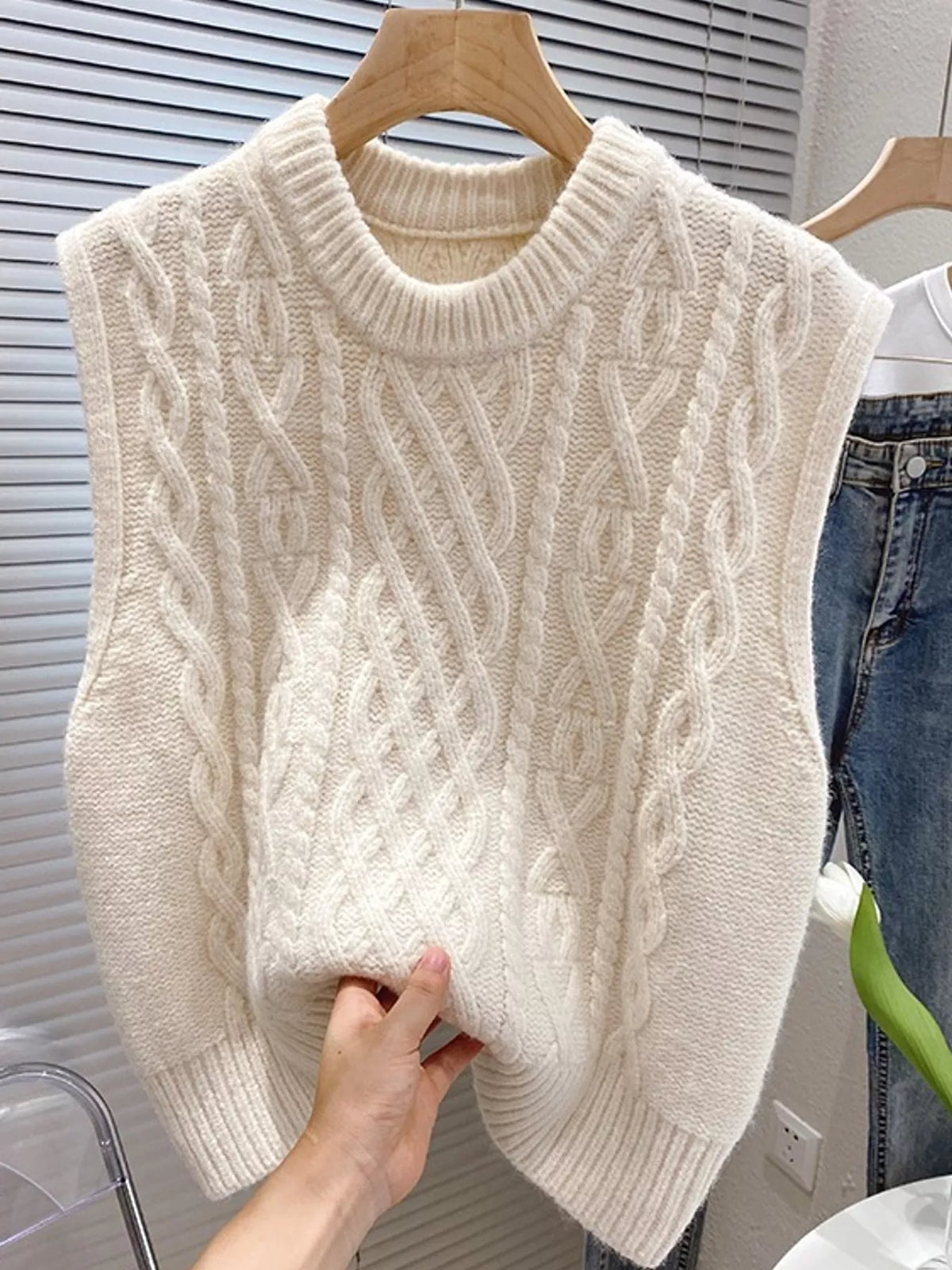 Cream cable-knit sweater vest