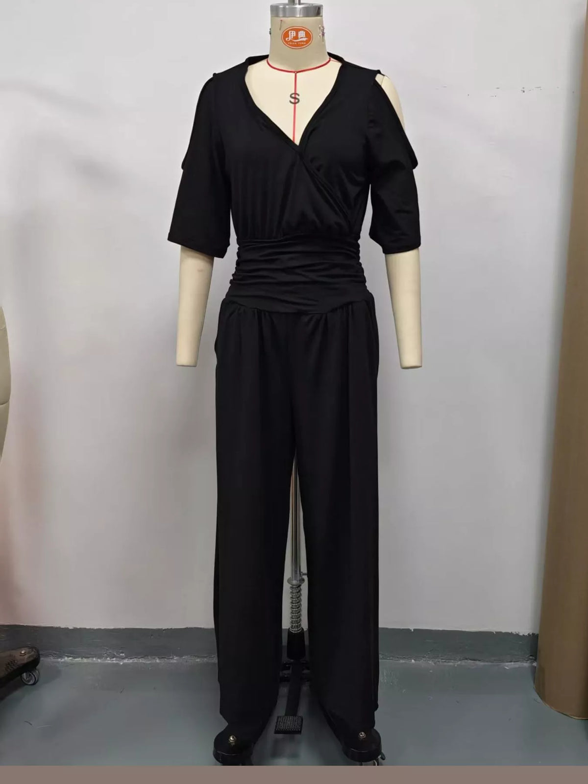 Cold Shoulder Wide-Leg Jumpsuit — garment front