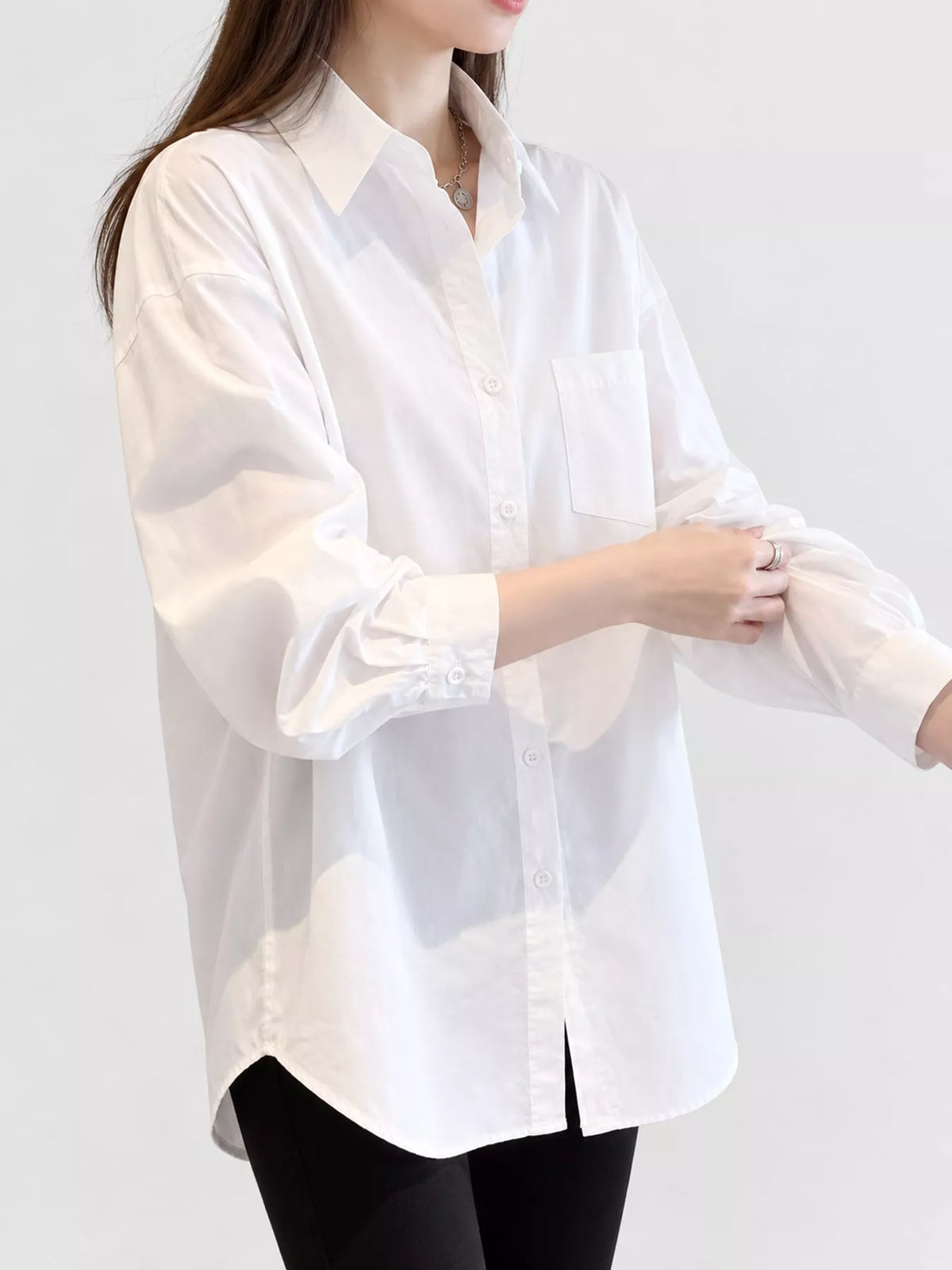 White - With Pocket button-down long sleeve shirt