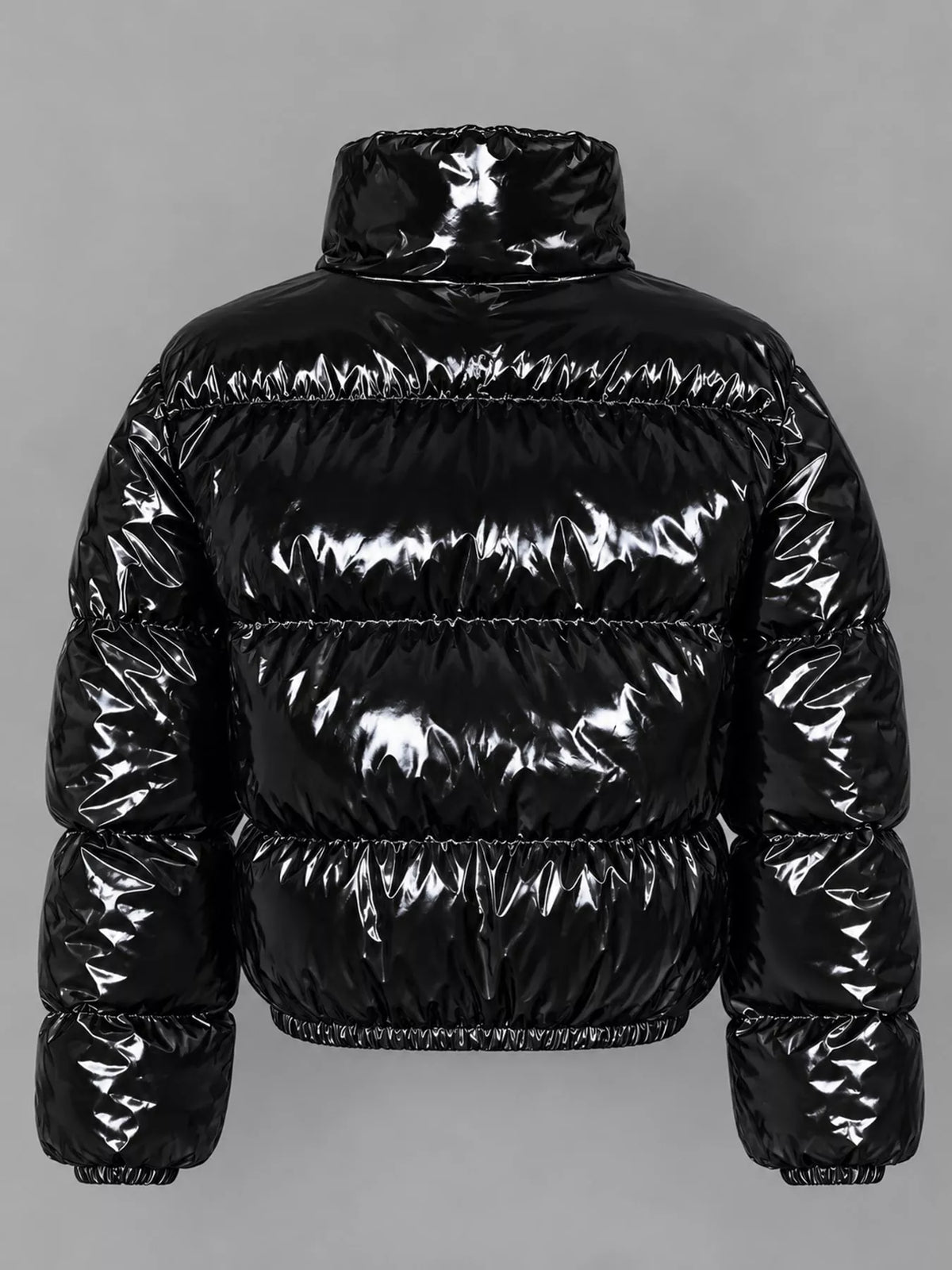 Glossy Stand-Collar Zip-Up Puffer Jacket — back view