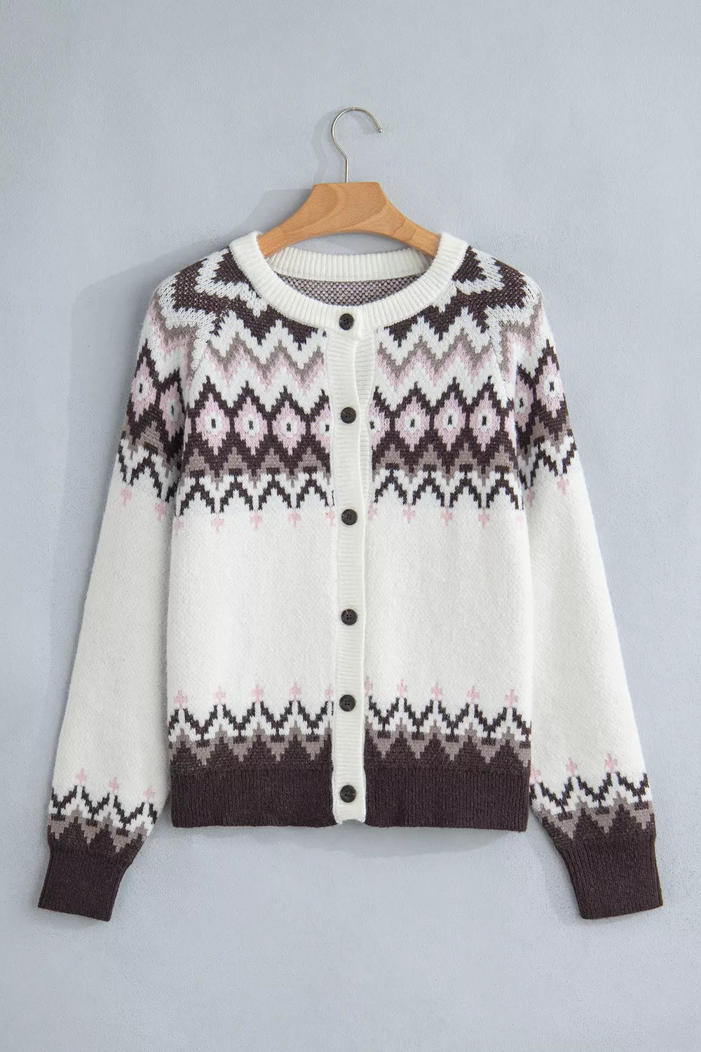 Trendsi Geometric Pattern Brushed Knit Button Cardigan -