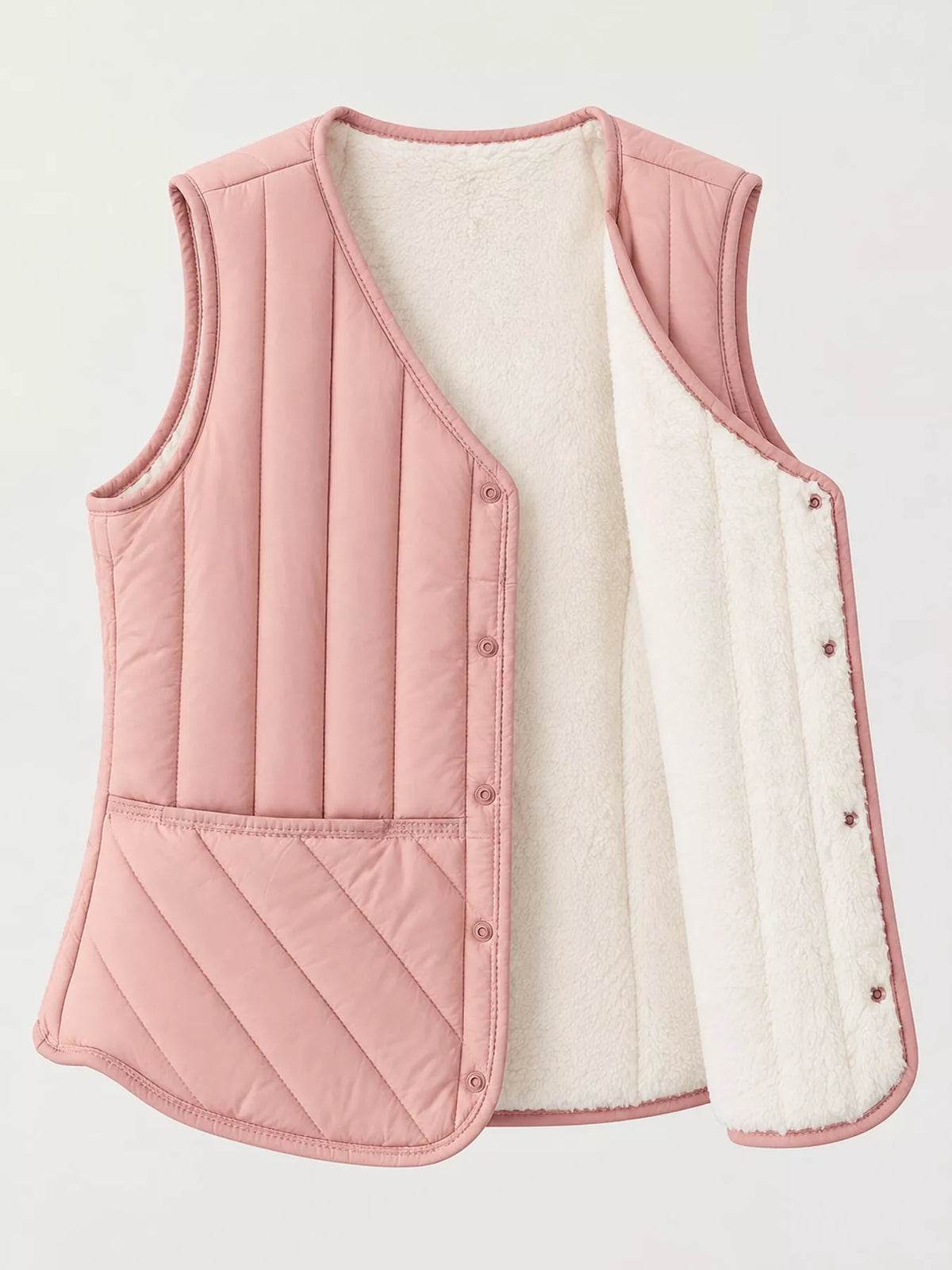Quilted Button Up Vest in pink, front view