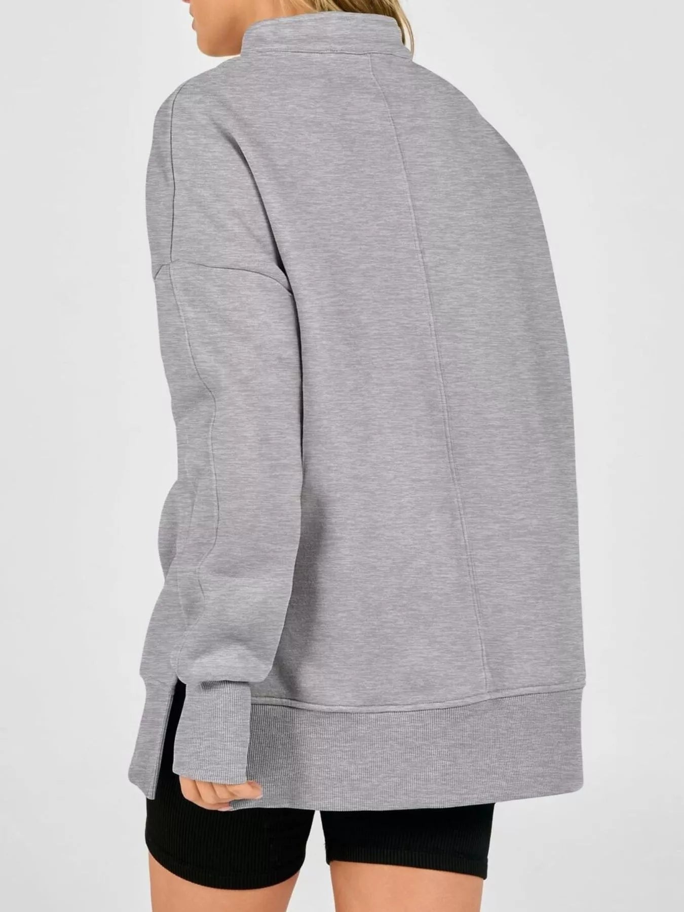 Trendsi Quarter-Zip Dropped Shoulder Sweatshirt -