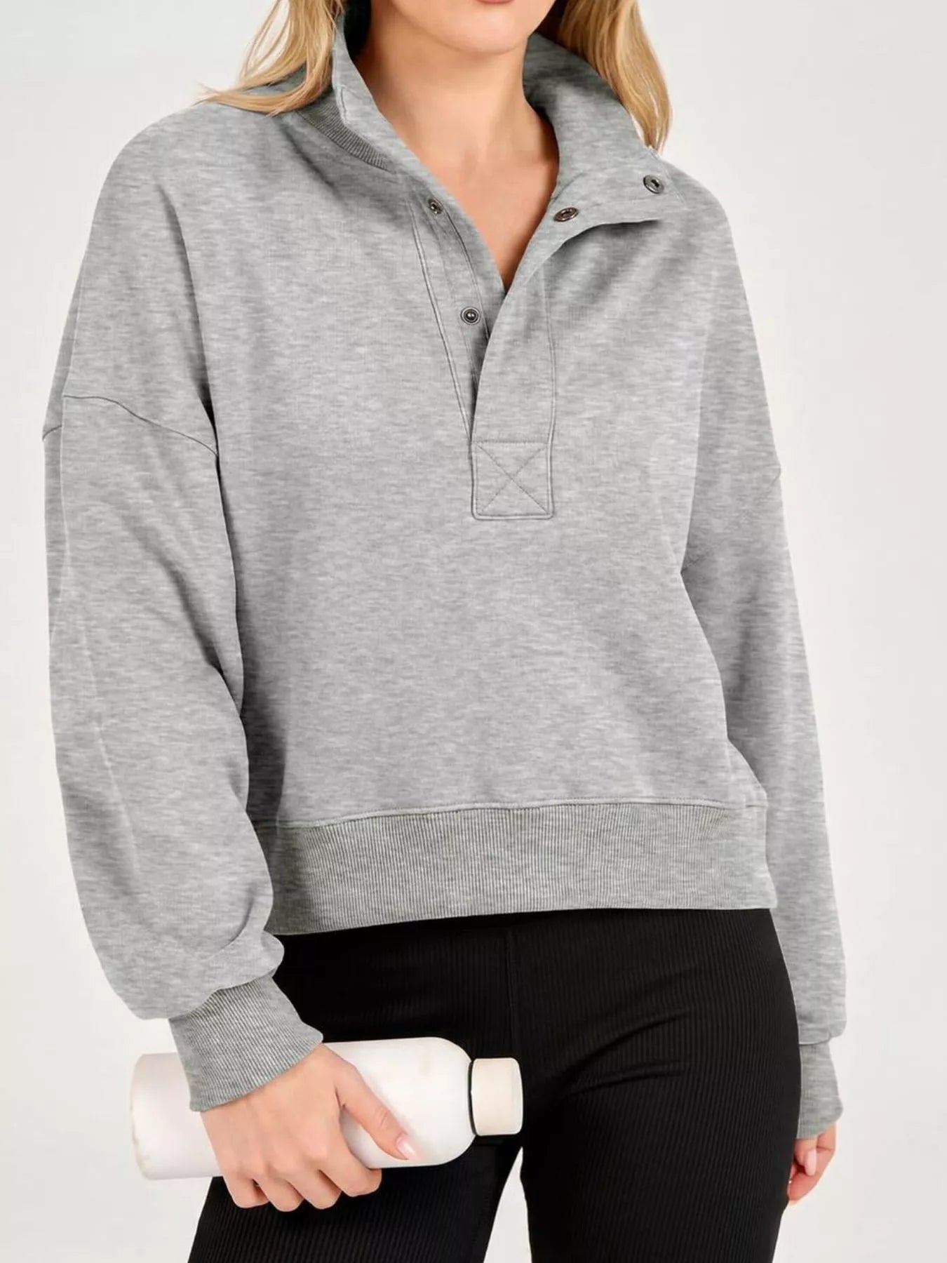 Trendsi Half Snap Dropped Shoulder Sweatshirt -