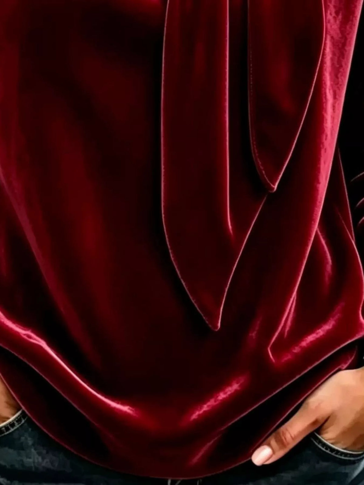 Trendsi Velvet Tie Front Long Sleeve Sweatshirt -