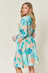 Trendsi Double Take Full Size Printed V-Neck Drawstring Dress -