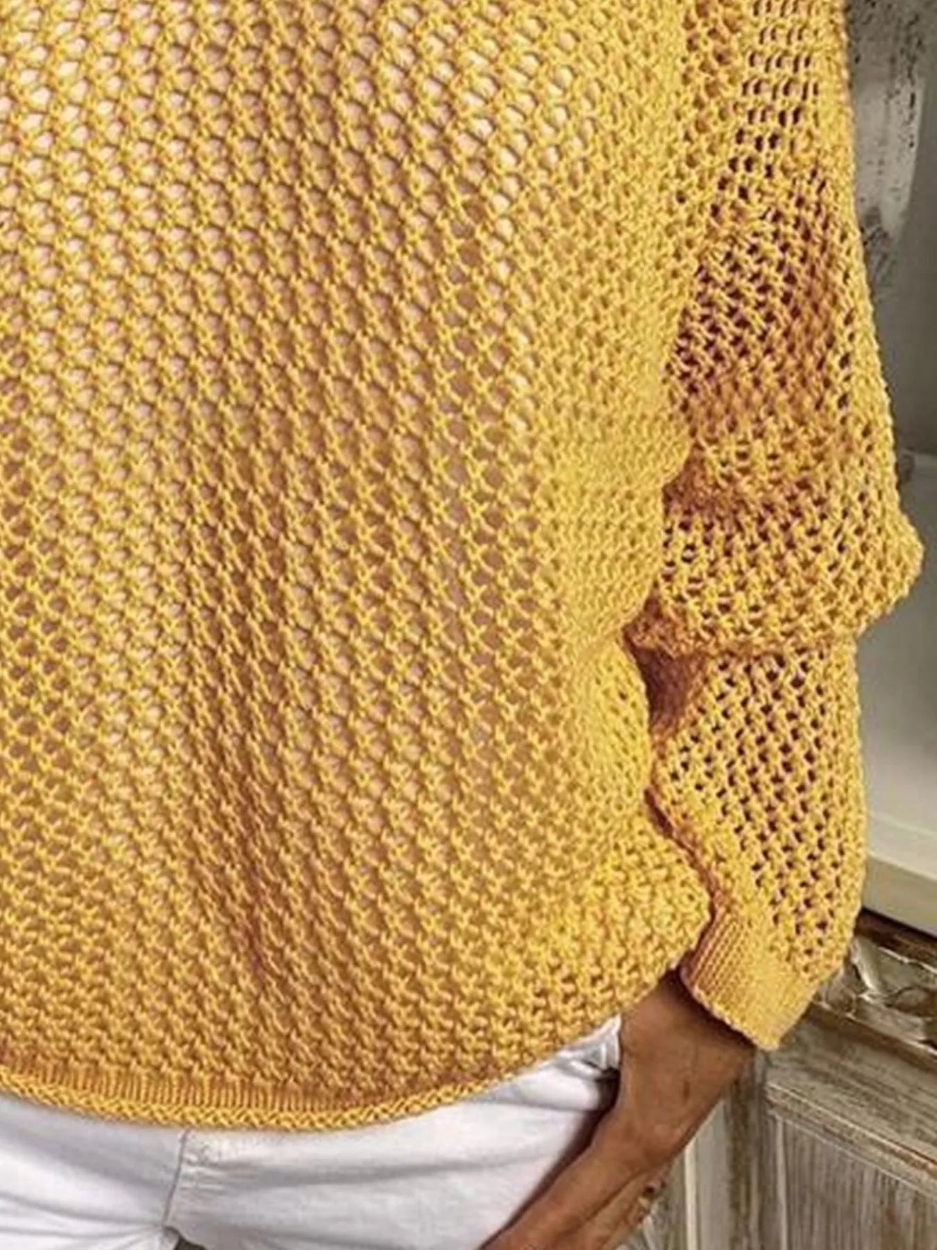 Trendsi Openwork Long Sleeve Hooded Knit Cover Up -