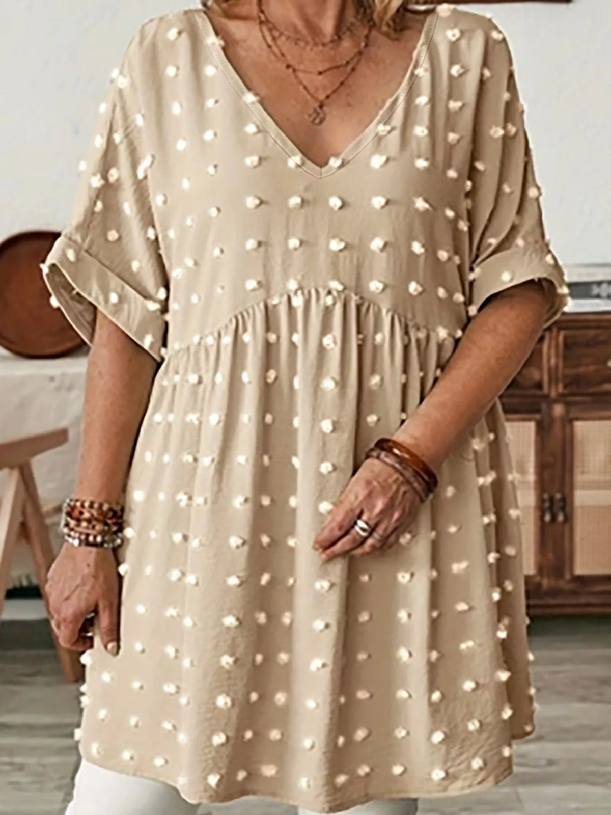 Swiss-dot blouse, beige front