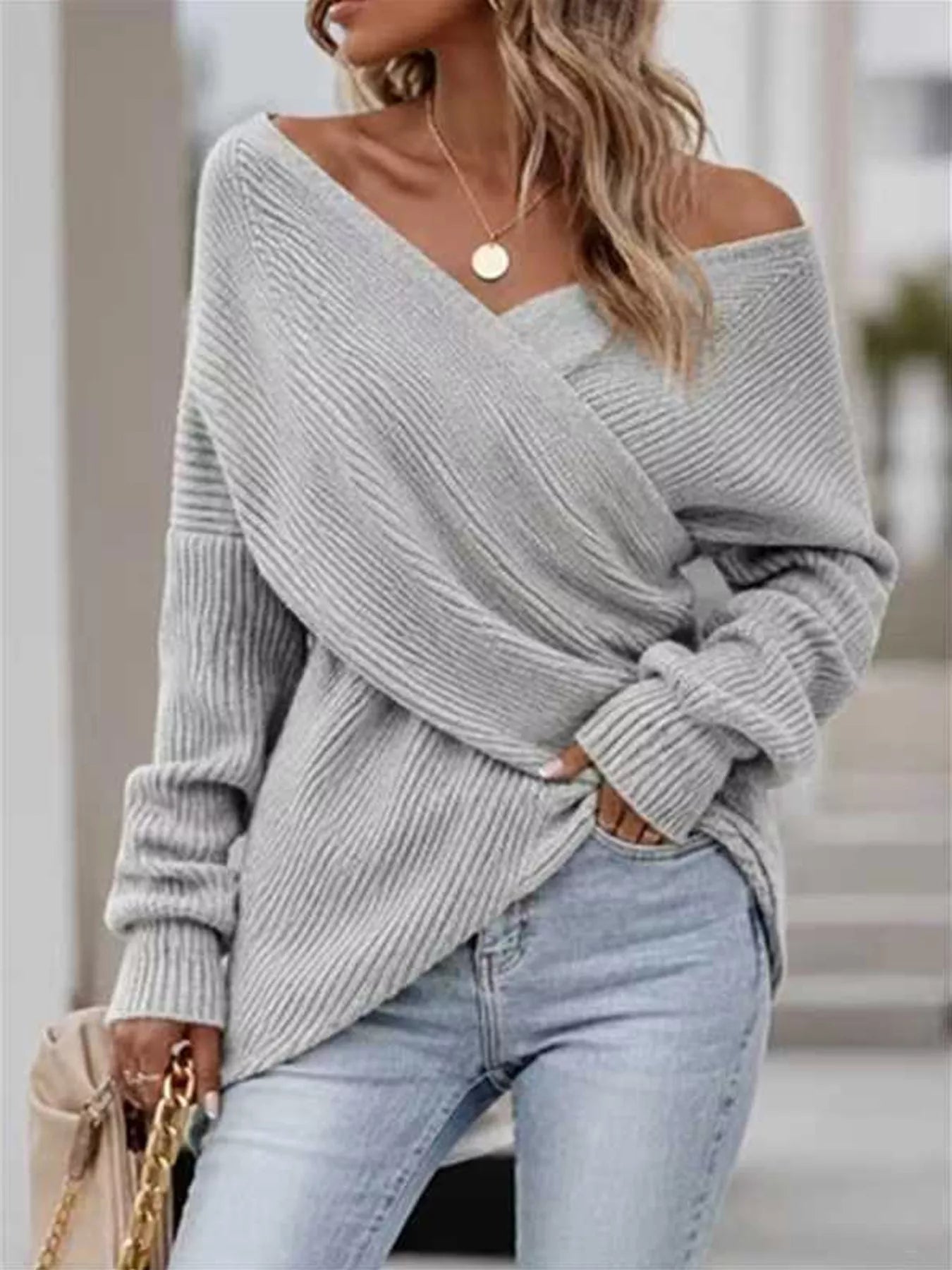 Trendsi Crisscross Ribbed Knit Long Sleeve Sweater -