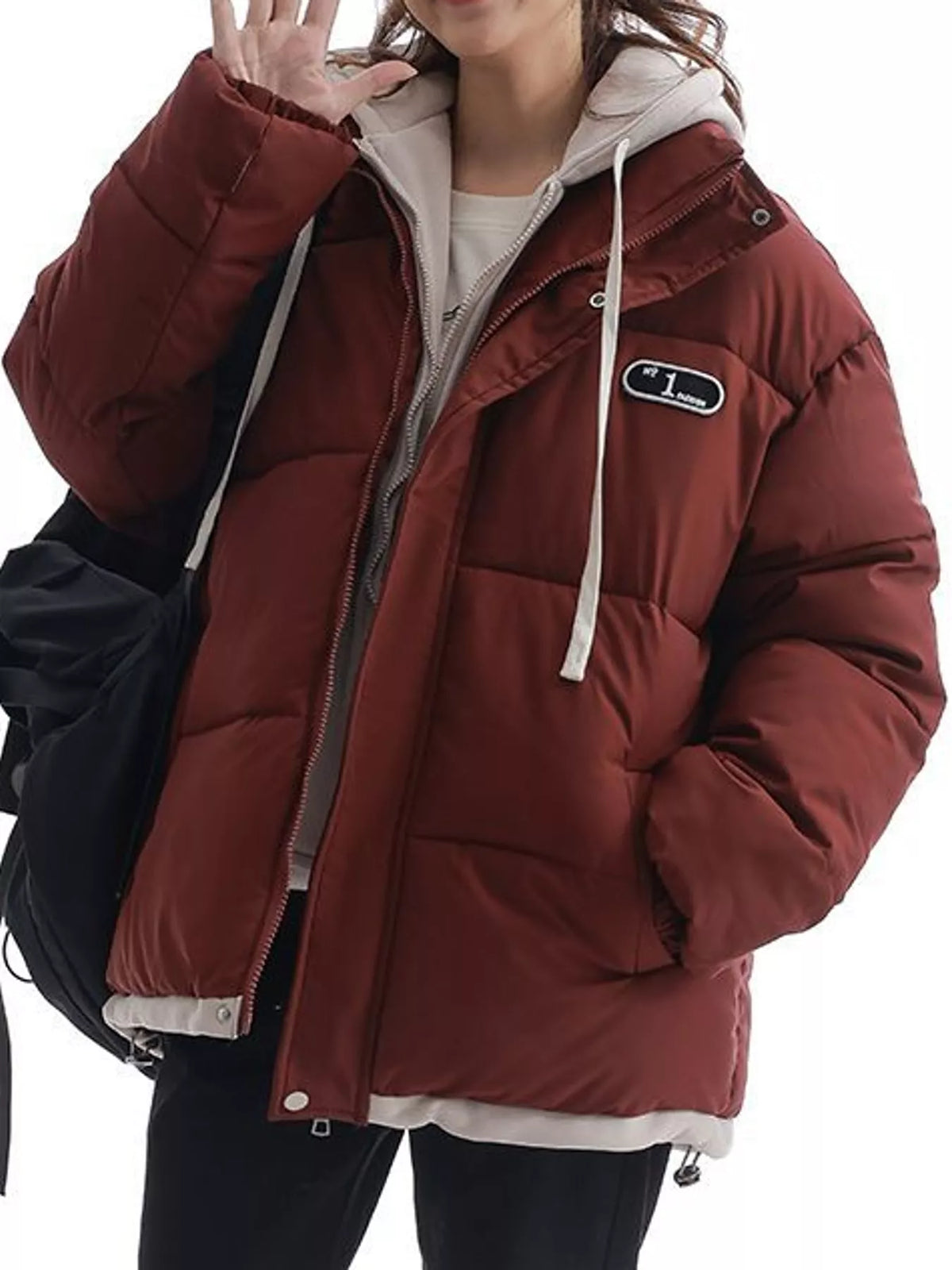 Zip-Up Hooded Puffer Jacket — front view
