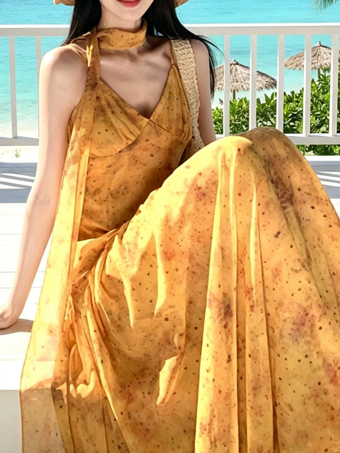 Trendsi Floral Print V-Neck Cami Dress with Scarf -