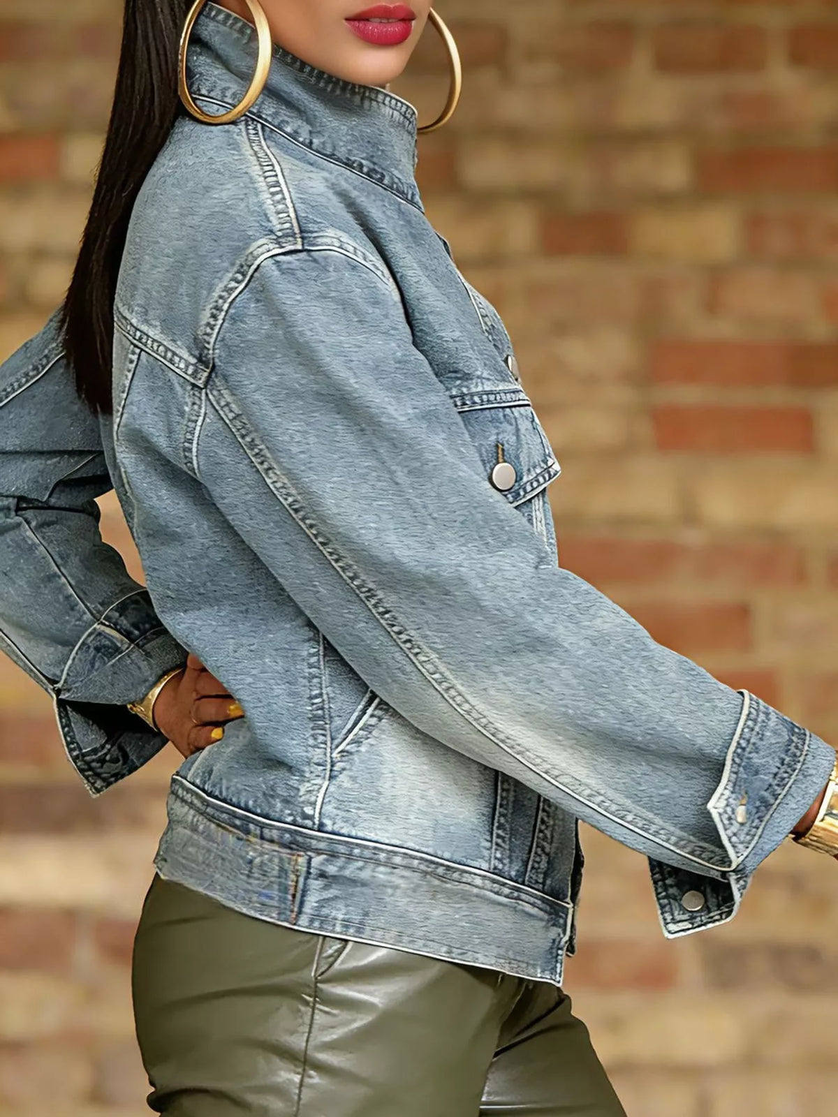 Light Blue asymmetric button-up denim jacket