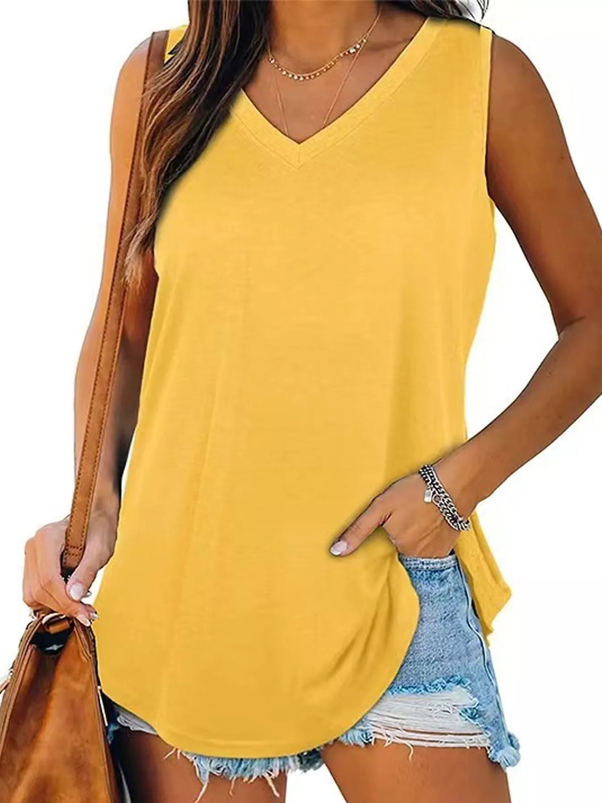 Yellow v-neck loose fit tank top