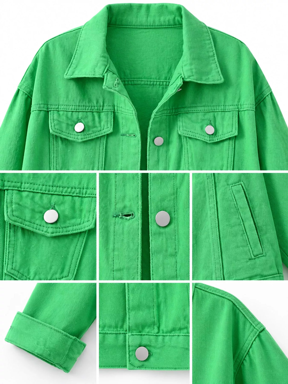 Button-Down Classic Cropped Denim Jacket — construction details