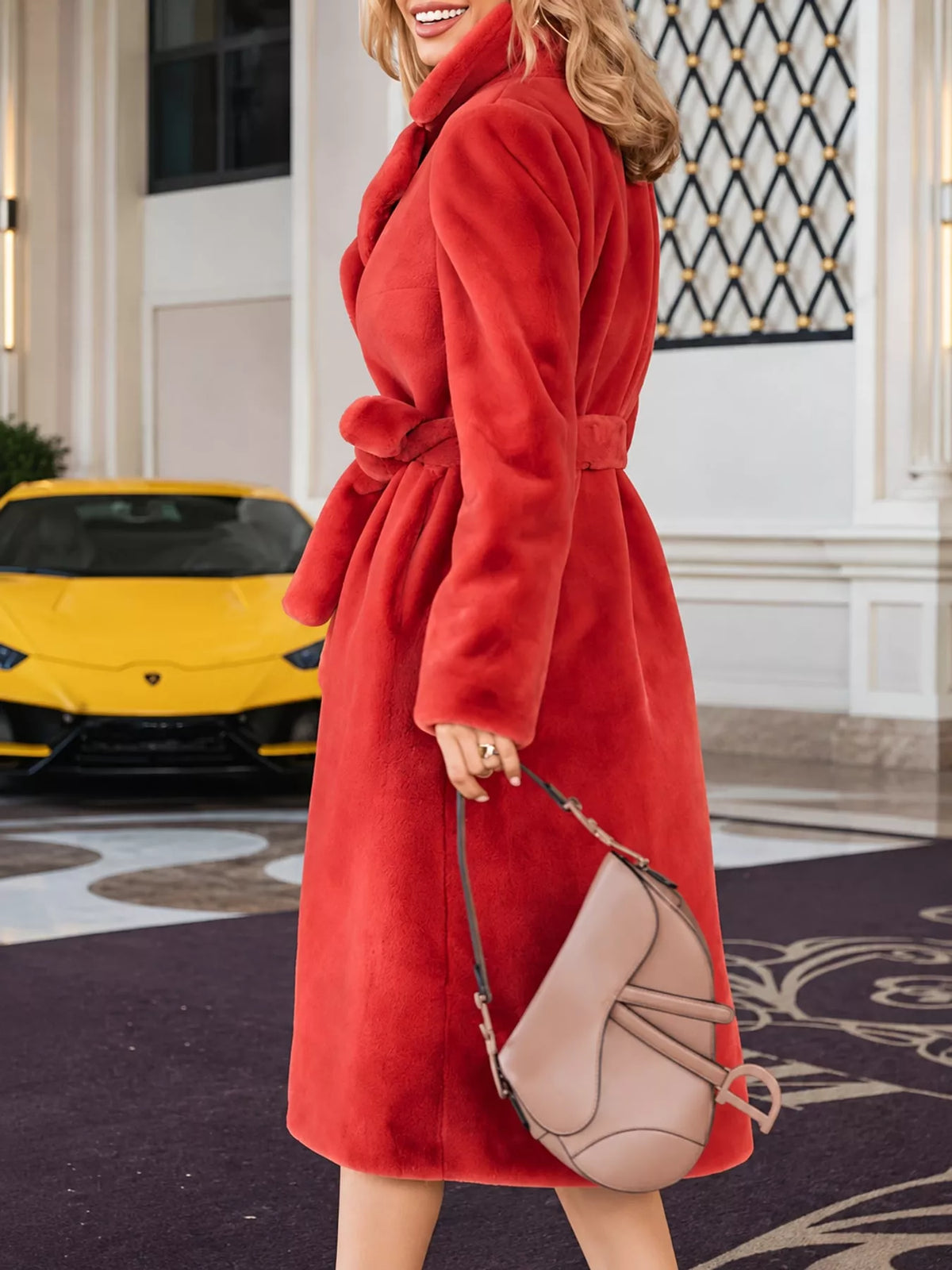 Faux Fur Longline Coat — side view