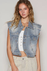 Trendsi POL Assymetrical Front Closure Raw Hem Denim Vest -
