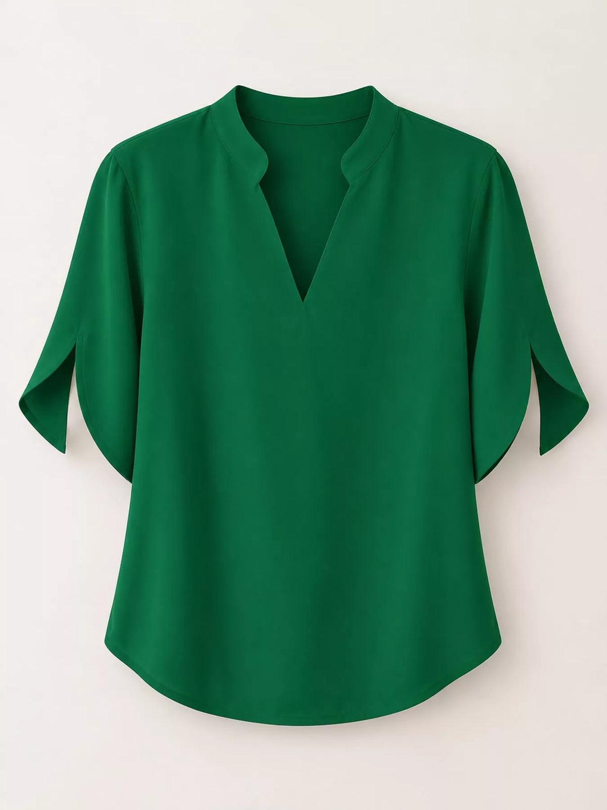 Women's Notched Slit Short Sleeve Blouse in green — flat lay view