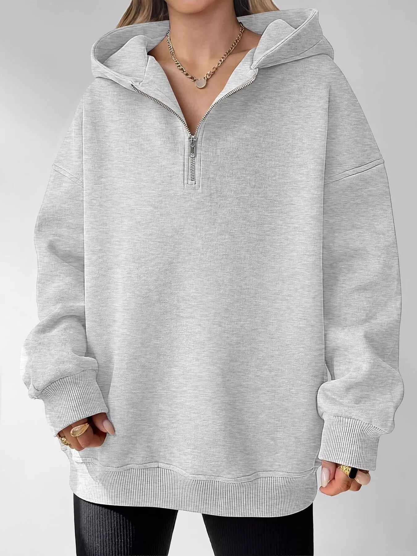 Trendsi Oversized Quarter-Zip Hoodie -