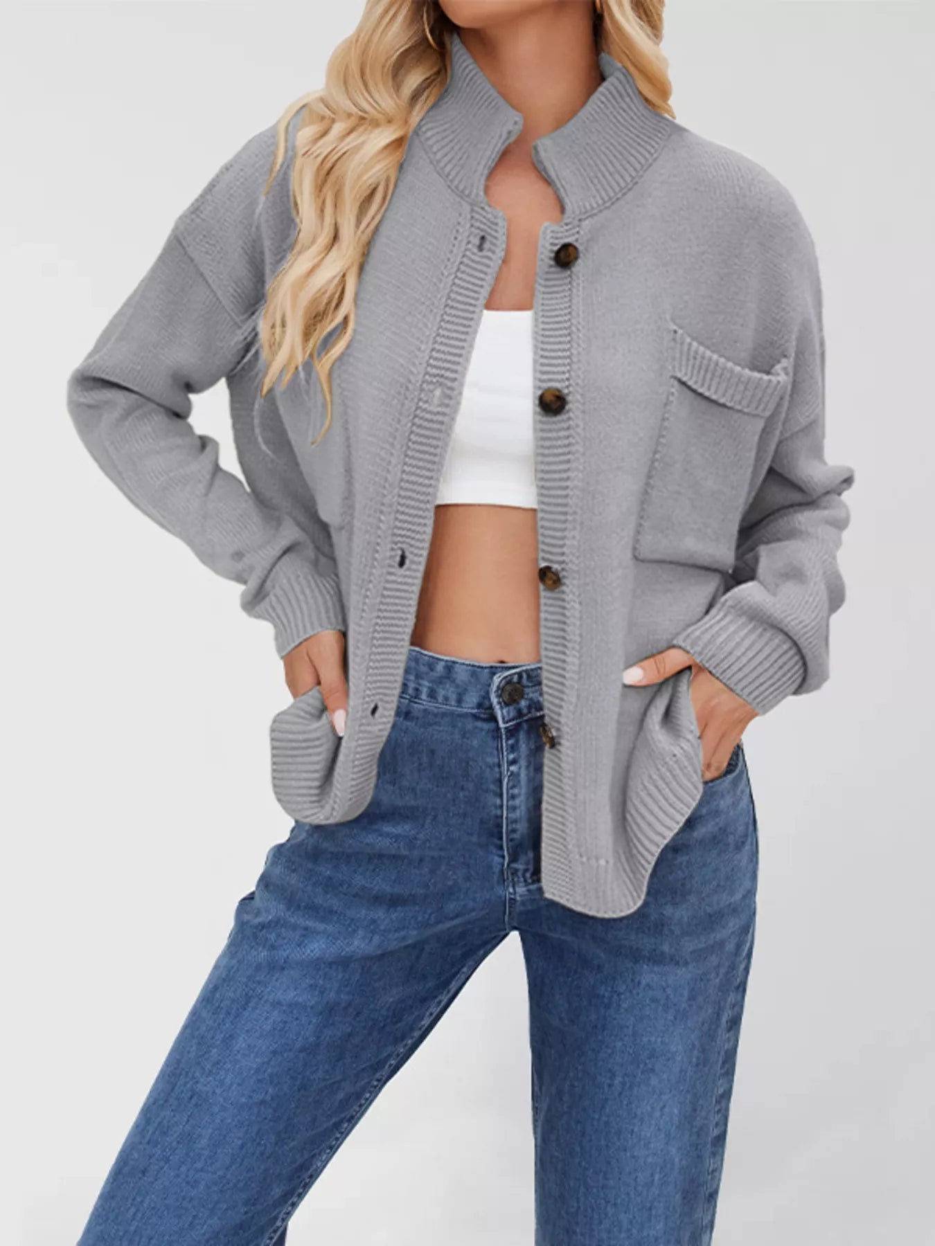 Trendsi Button Up Dropped Shoulder Cardigan -