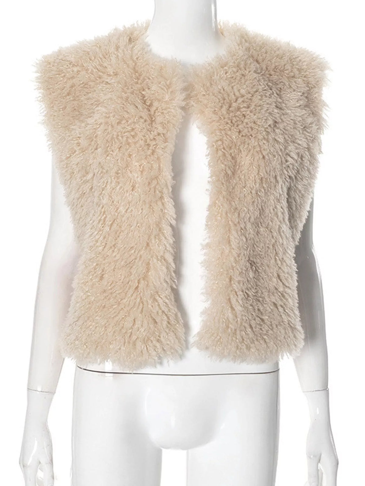 Faux Fur Open Front Vest Coat in cream