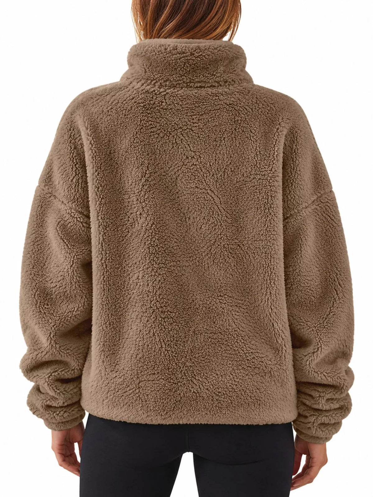 Sherpa quarter-zip sweatshirt, tan back
