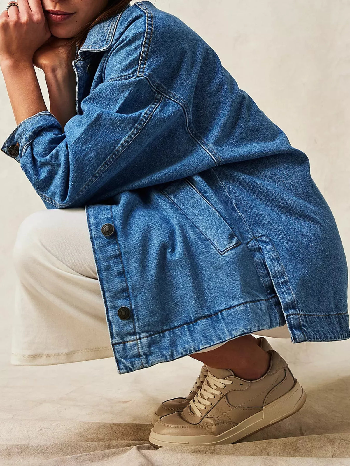 Blue button up long sleeve denim jacket
